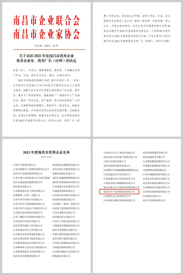 喜报！集团荣获“2023年度南昌市优秀企业”称号